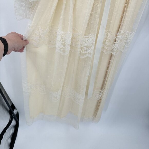 vintage 70s WEDDING DRESS bridal lace victorian boho ivory off white maxi M L - Picture 8 of 13